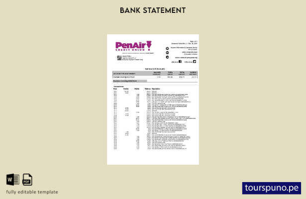 listo para imprimir plantilla de páginas de Word de extracto bancario de Flori 1